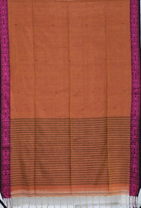 Tapini – Burnt Orange Tangail Handloom Khadi Saree with Magenta Pink Border