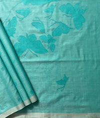 Light Teal Green Jamdhani Handloom Bengal Cotton Saree