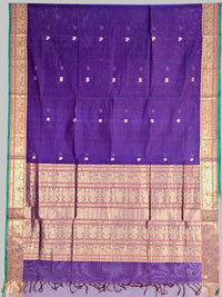 Tejasvi – Purple Pure Handloom Kanchi Cotton Saree with Zari Border and Green Selvedge