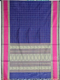 Vaidhehi – Navy Blue Vaira Oosi Pure Handloom Kanchi Cotton Saree with Pink Rettai Pet Border