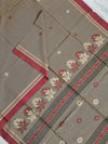 Vaishnavi – Wheatish Beige Handloom Bengal Cotton Saree with Maroon Floral Pallu
