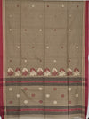 Vaishnavi – Wheatish Beige Handloom Bengal Cotton Saree with Maroon Floral Pallu