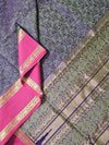 Vanajyotsna – Navy Blue Kanchi Silk Cotton Saree with Ganga Jamuna Rettai Pet Border