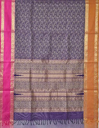 Vanajyotsna – Navy Blue Kanchi Silk Cotton Saree with Ganga Jamuna Rettai Pet Border