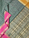 Vanadri – Dark Green Vanasingaram Handloom Kanchi Silk Cotton Saree with Ganga Jamuna Border