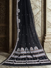 Varenya – Black Handloom Bengal Cotton Saree with White Chakra Motifs