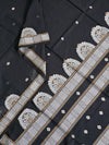 Varenya – Black Handloom Bengal Cotton Saree with White Chakra Motifs