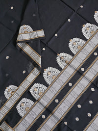 Varenya – Black Handloom Bengal Cotton Saree with White Chakra Motifs