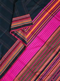 Varnika – Black Handloom Bengal Cotton Saree with Magenta and Orange Border