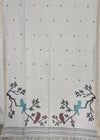 Vayuna – White Jamdhani Handloom Bengal Cotton Saree with Bird Motifs