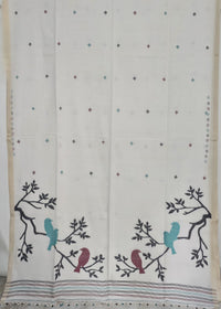 Vayuna – White Jamdhani Handloom Bengal Cotton Saree with Bird Motifs
