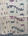 Off White Jamdani Bengal Cotton Saree with Grey Border and Contrast Motifs