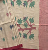 Light Salmon Jamdani Bengal Cotton Saree with Red Border and Contrast Motifs