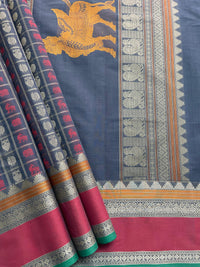 Blue 1000 Butta (Aayiram Putta) Handloom Kanchi Cotton Saree