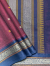 Maroon Handloom Kanchi Cotton Saree with Navy Blue Border