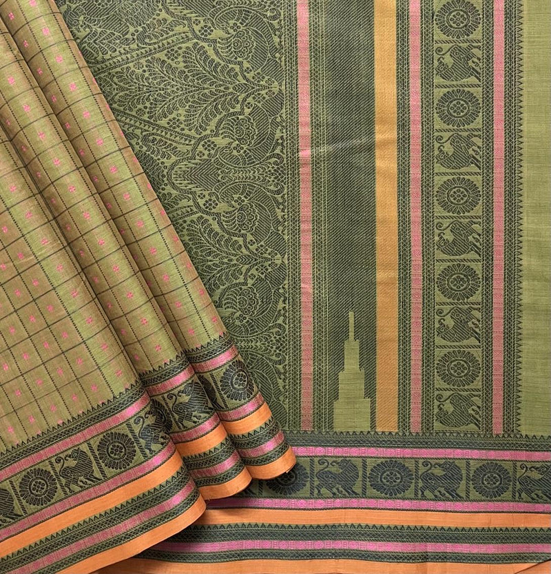 Henna Green Lakshadeepam Kanchi Cotton Saree