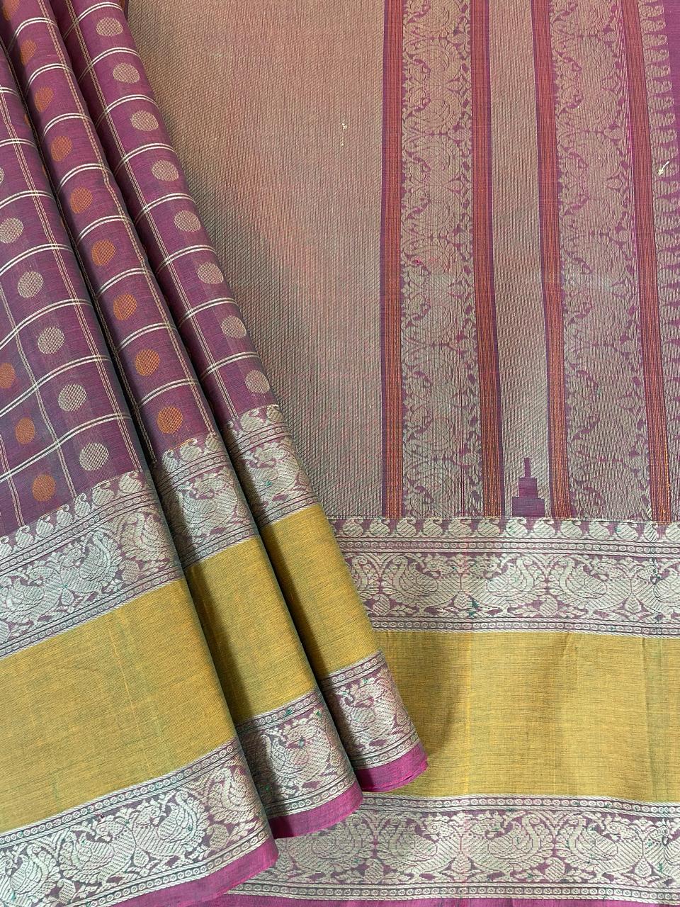 Pink Dual Tone Ayiram/ Thousand Buta Handloom Kanchi Cotton Saree