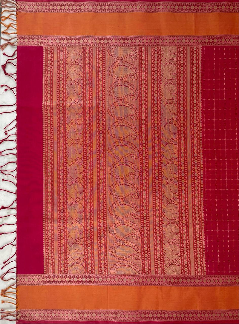 Pink & Red Dual Tone Handloom Kanchi Cotton Saree