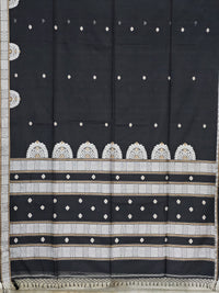 Varenya – Black Handloom Bengal Cotton Saree with White Chakra Motifs