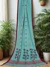 Turquoise Jamdani Bengal Cotton Saree with Red Border and Contrast Motifs
