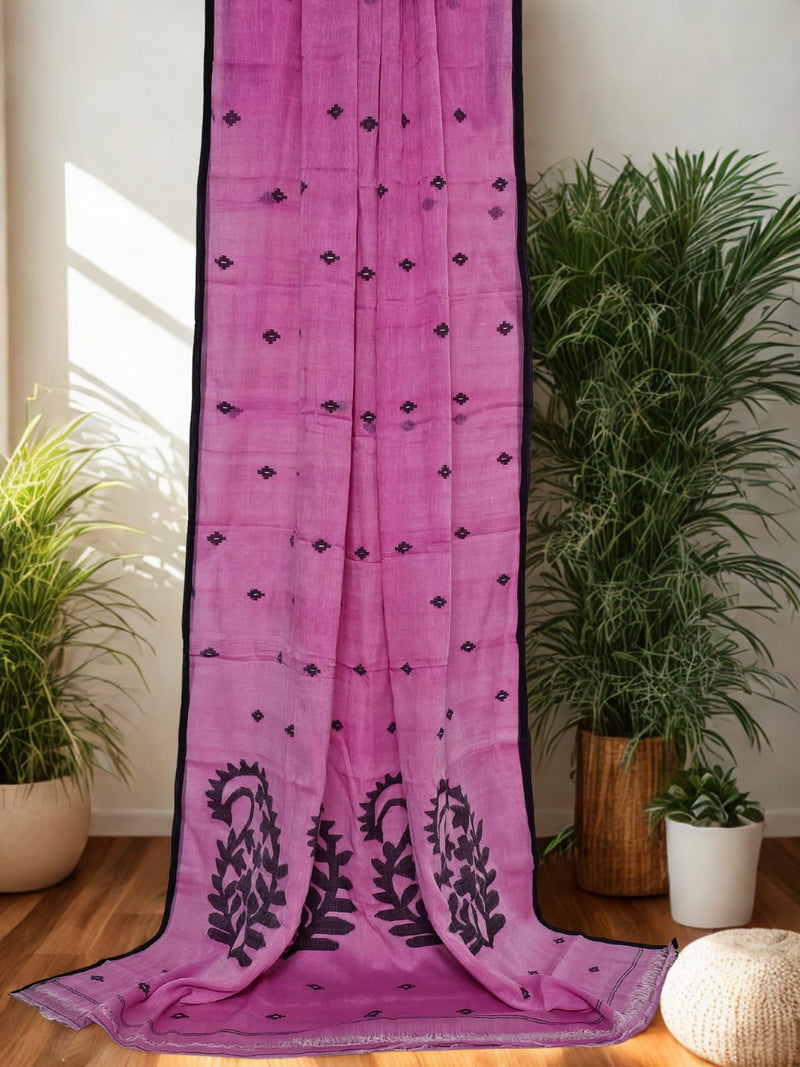 Pink Handloom Jamdani Bengal Cotton Saree