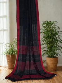 Black Handloom Khadi Saree with Jaali Pattern