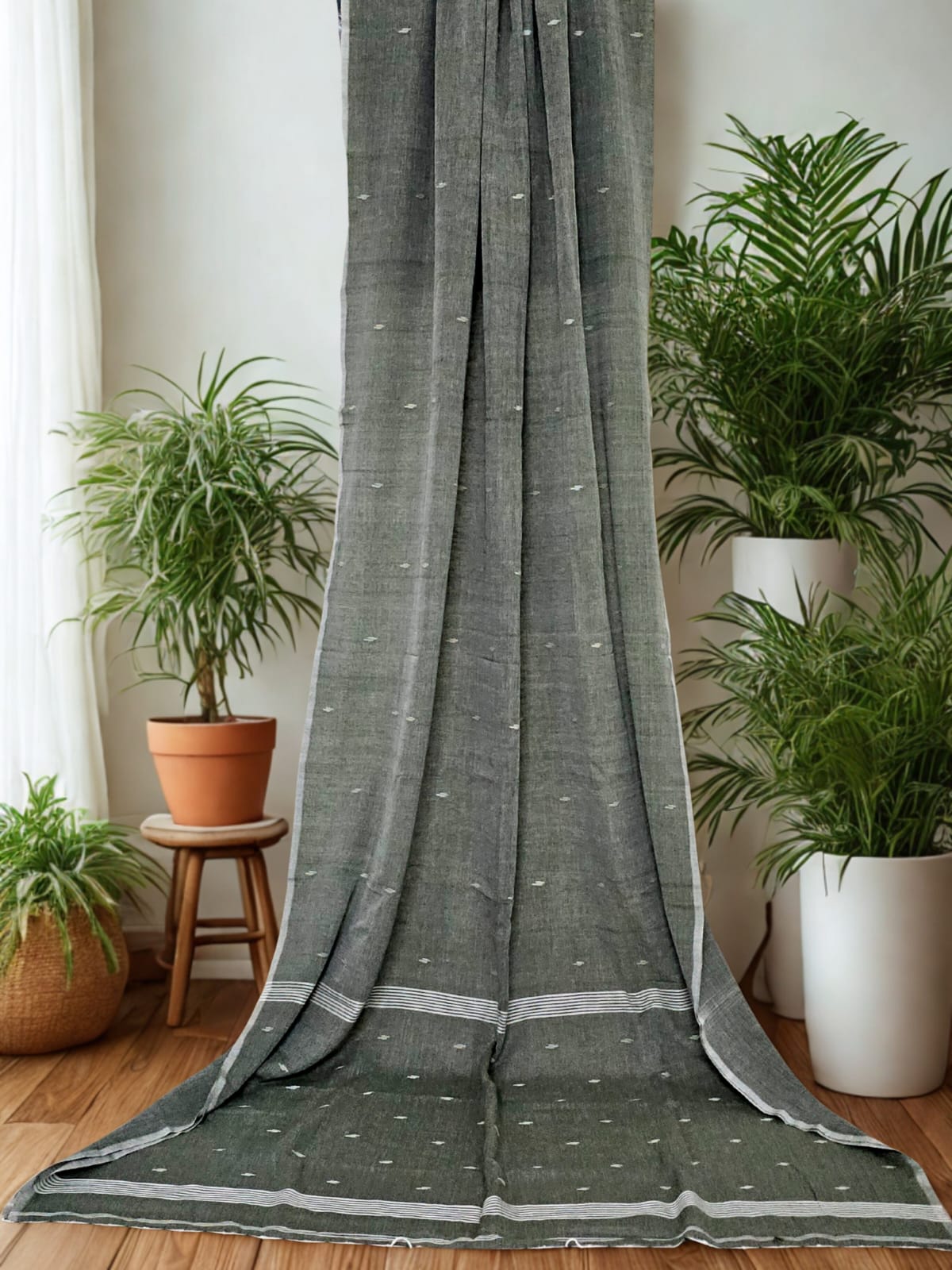 Kittery Point Green Handloom Khadi Matha Hate Buti Saree