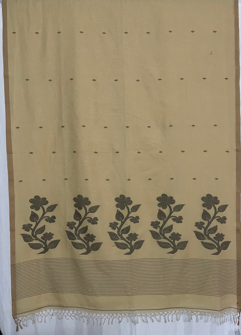 Wheatish Beige Jamdhani Handloom Bengal Cotton Saree