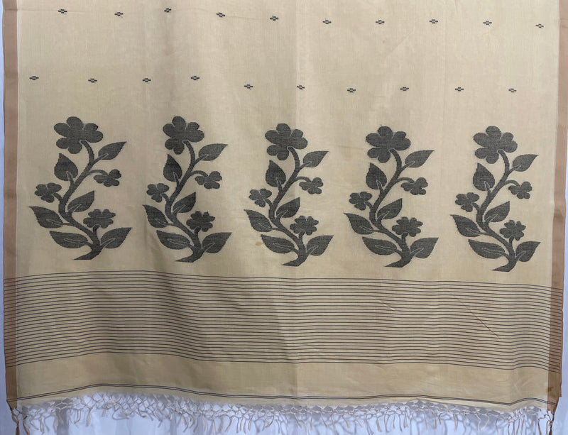 Wheatish Beige Jamdhani Handloom Bengal Cotton Saree