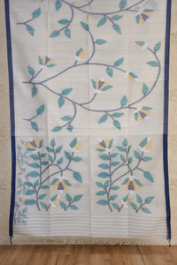 White Handloom Jamdani Bengal Matka Silk Saree