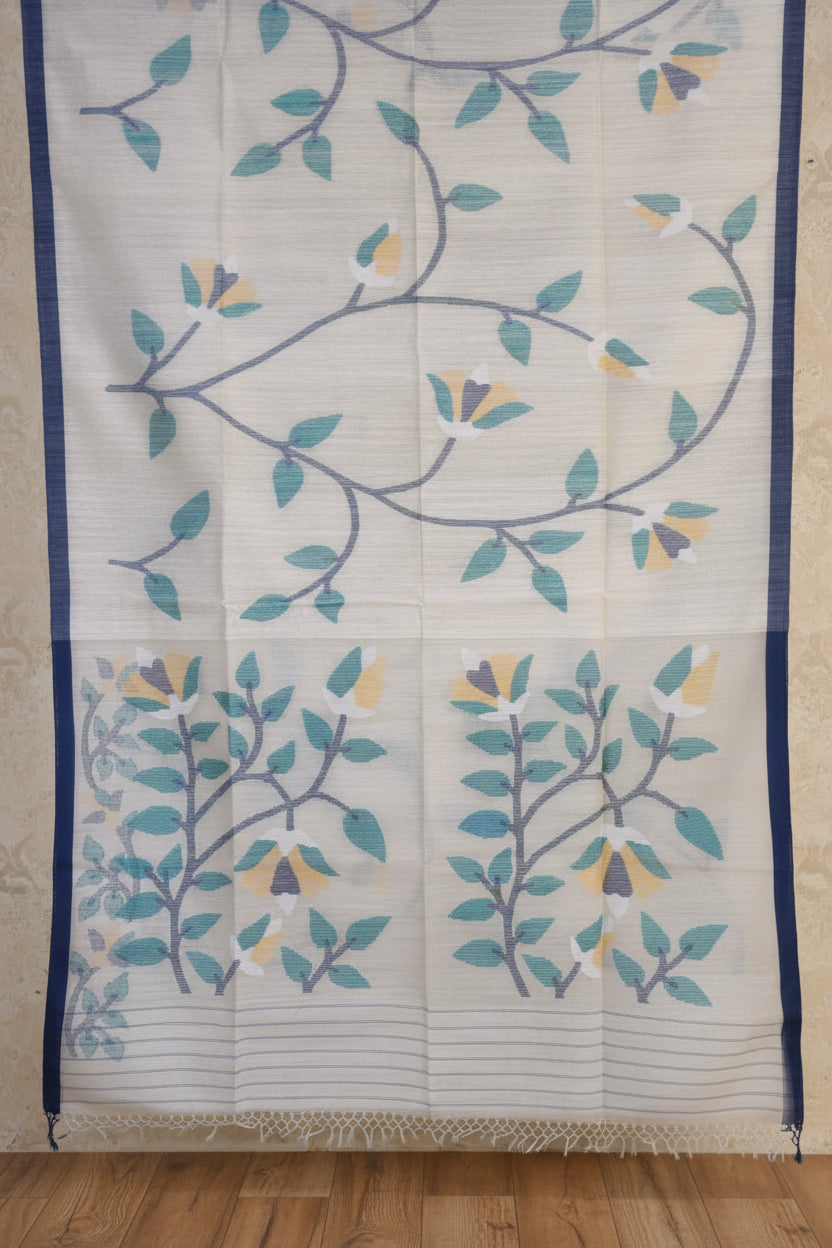 White Handloom Jamdani Bengal Matka Silk Saree