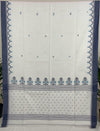 White Handloom Jamdhani Saree with Navy Blue Border and Motifs