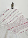 White Handloom Kantha Cotton Saree Pink Color floral motifs