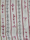 White Handloom Kantha Cotton Saree Pink Color floral motifs
