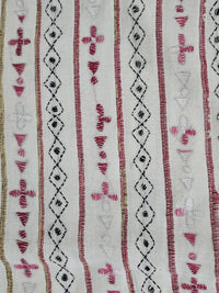 White Handloom Kantha Cotton Saree Pink Color floral motifs
