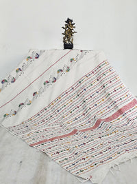 White Hantha Kantha Cotton Saree Multi Color floral motifs