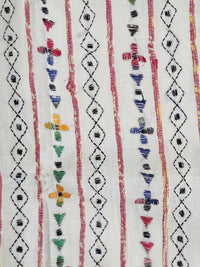 White Hantha Kantha Cotton Saree Multi Color floral motifs