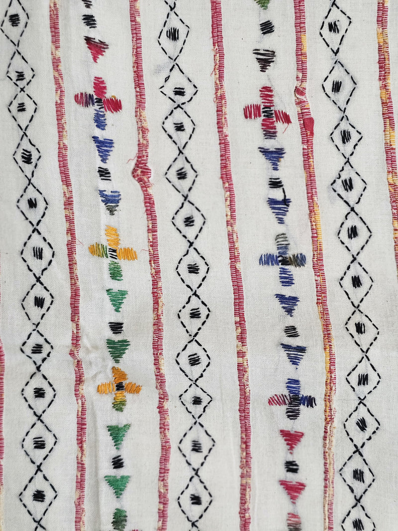 White Hantha Kantha Cotton Saree Multi Color floral motifs