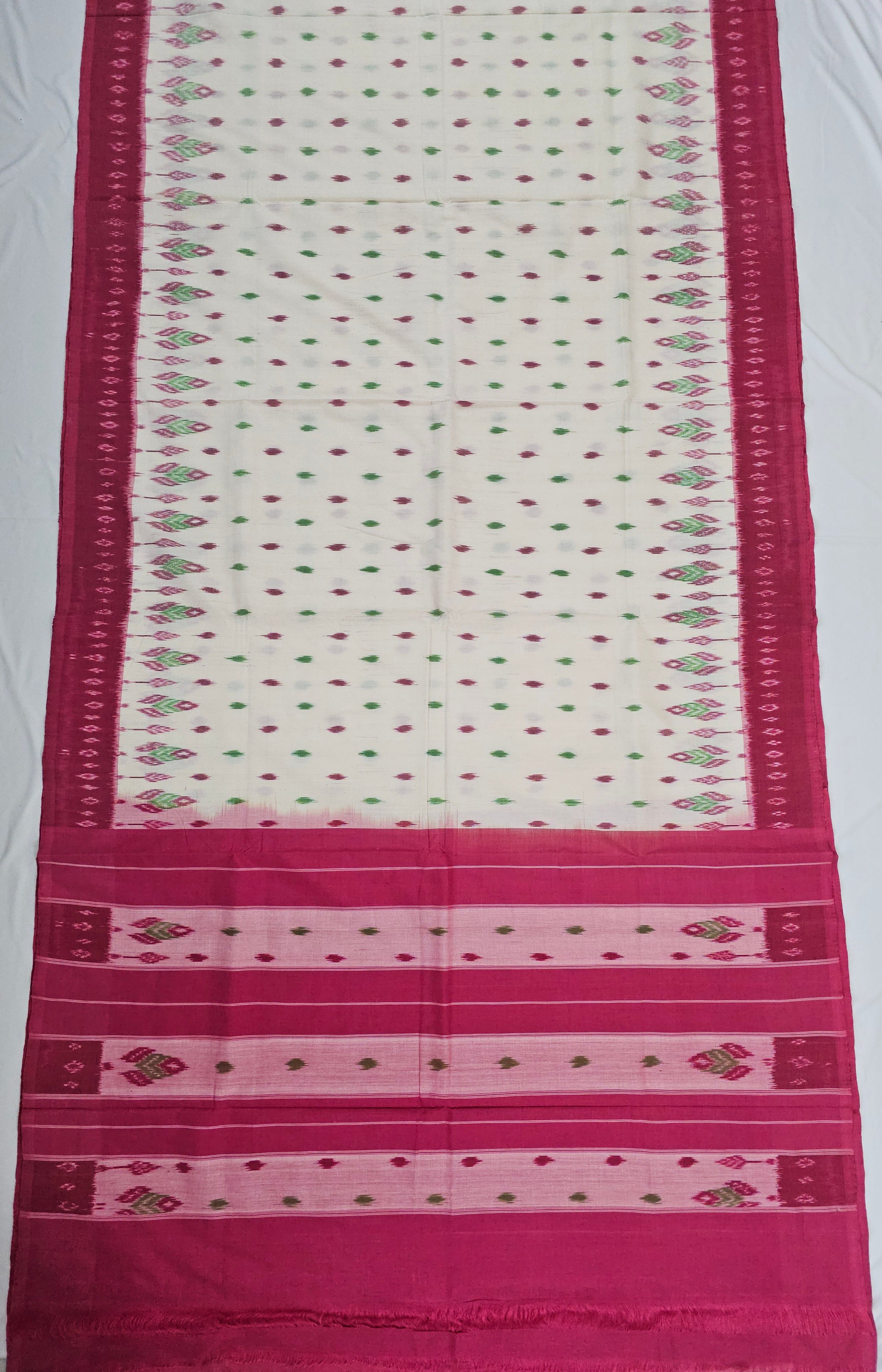 White Handloom Pochampally Ikkat Mercerized Cotton Saree