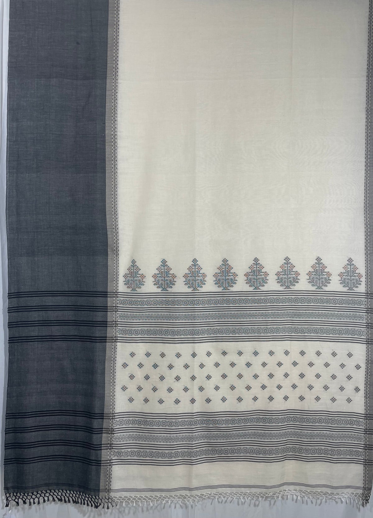 White and Black Handloom Khadi Saree