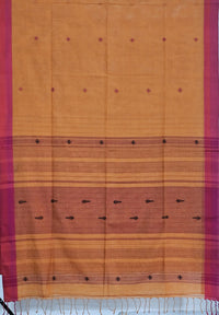 Yamika – Burnt Orange Handloom Khadi Saree with Magenta Pink Border & Bhujodi Motifs