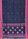 Yamika – Navy Blue Handloom Bengal Cotton Saree with Pink & Beige Motifs