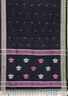 Yamini – Black Handloom Khadi Saree with White Border and Magenta Motifs