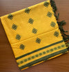 Yellow Handllom Kanchi Cotton Saree with Green Border and Motifs