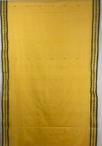 Yellow Handllom Kanchi Cotton Saree with Green Border and Motifs