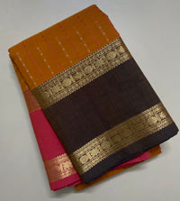 Yellow Handloom Kanchi Cotton Saree with Ganga Jamuna Rettai Pet Border