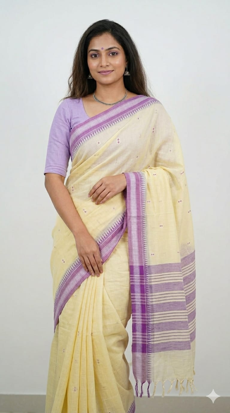 Yellow Handloom Venkatagiri Cotton Saree with Embroidery Motifs