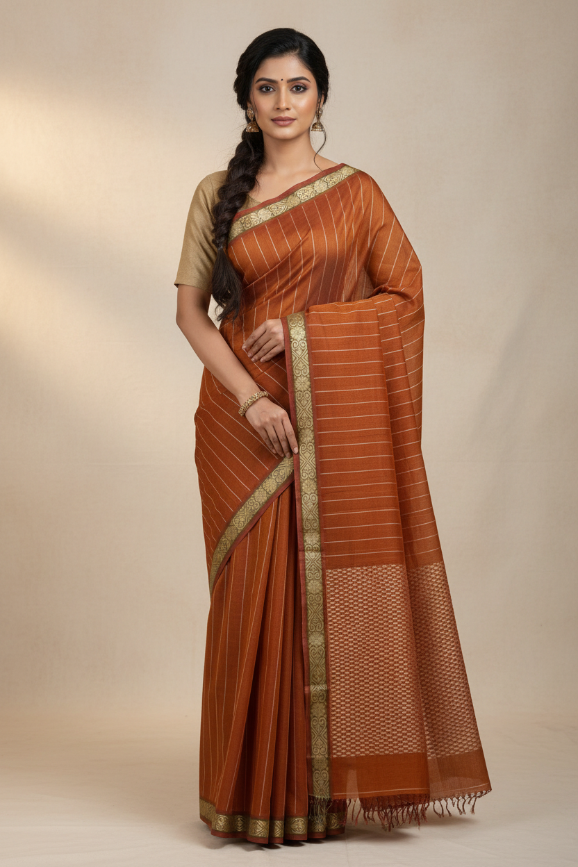 Yellow Maroon Dual Tone Handloom Kanchi Cotton Saree