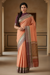 Coral Pink Handloom Kanchi Cotton Saree
