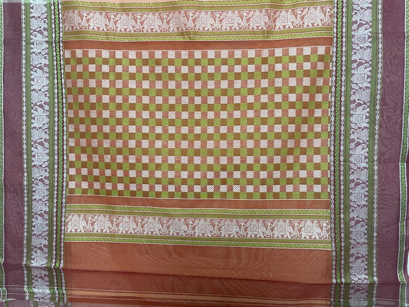 Yellow White Dual Tone Handloom Kanchi Cotton Saree